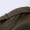Chic army green faux leather jacket for women with stand collar, loose fit, and functional pockets, perfect for winter style.