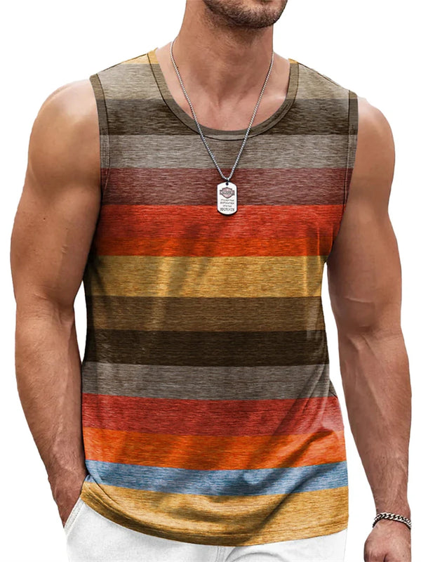 Front view of men's summer tank top with eye-catching 3D striped print