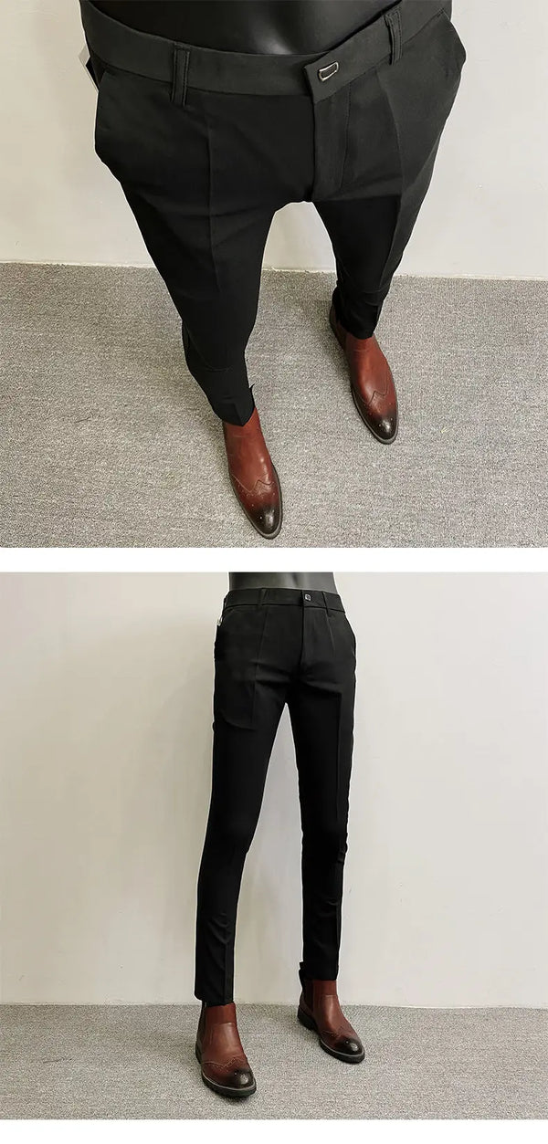 Men's slim fit stretch suit trousers in solid color, perfect for formal events and business casual wear.