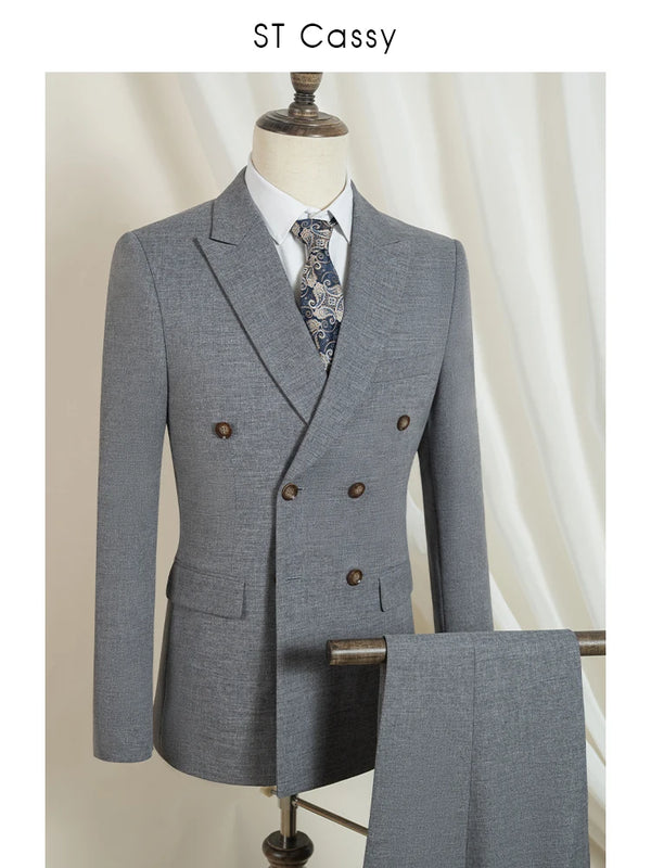 Close-up of the tailored fit of the Midnight Poise suit showcasing its sharp lines.