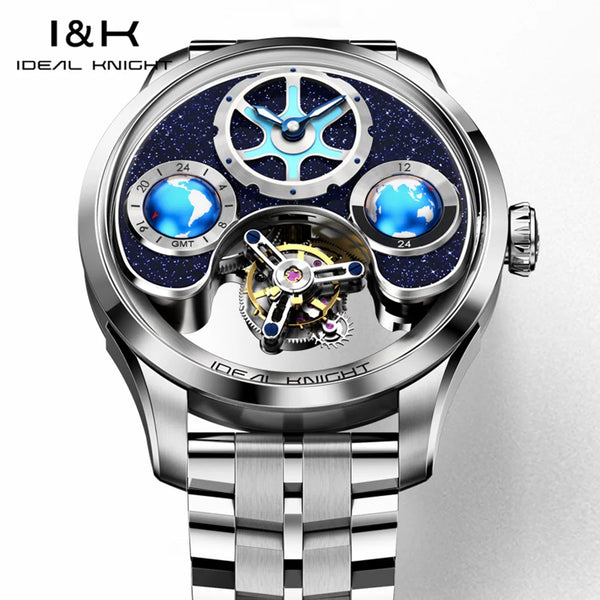 Back view of the Global Voyager watch revealing its mechanical movement.