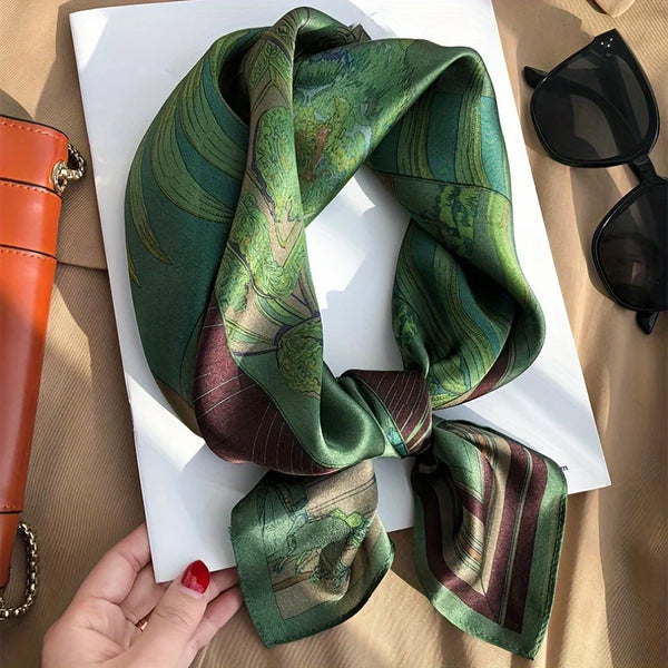 All-season lightweight shawl in green, offering multiple styling options.