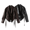 Chic belted leather bomber jacket for women, featuring lace-up detail, hood, and notched lapel, perfect for autumn and winter