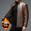 Classic goatskin leather jacket for men, lightweight, stylish, with stand collar and zipper, perfect for casual or business w
