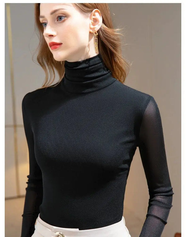 Chic Summer Lace Blouse in lightweight chiffon with turtleneck, full sleeves, and elegant lace detail for stylish summer wear