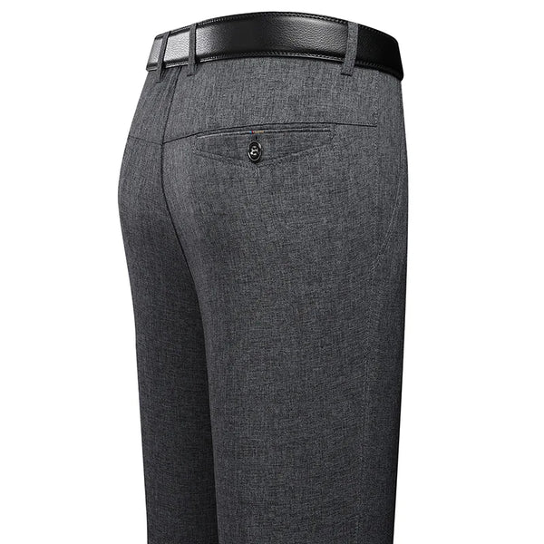 Classic Business Casual Men's Dress Pants in black and grey, straight-leg design, elastic waist, perfect for office wear.