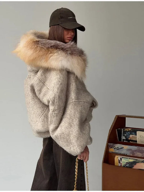 Soft plush fabric texture detail on cotton-padded hooded jacket