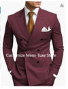 Back view of a tailored men's suit with structured lapels, perfect for formal occasions.