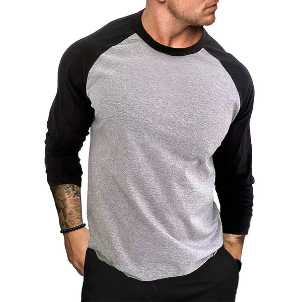 Men's Long Sleeve Slim Fit Splice Tee in soft, breathable fabric, perfect for casual wear and everyday style. O-neck pullover