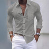 Men's business casual plaid long-sleeve shirt in soft polyester with turn-down collar, perfect for autumn and spring wear.