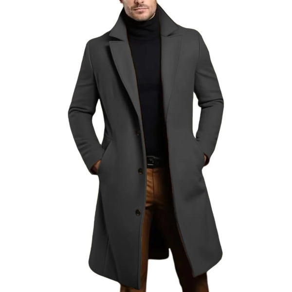 Elegant men's trench coat with stand collar and buckles, perfect for casual and formal occasions, crafted from durable polyes