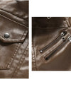 Sleek men's PU leather biker jacket with detachable hood, slim fit, ideal for autumn and winter, stylish and windproof.
