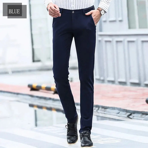 Men's business casual straight leg trousers in solid colors, lightweight polyester-spandex blend, perfect for office and casu
