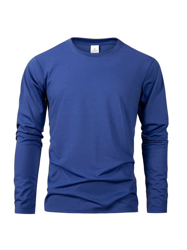 Men's long sleeve casual t-shirt in solid black, breathable polyester, O-neck, quick-drying, perfect for sports and lounging.