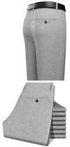 Classic Business Casual Men's Dress Pants in black and grey, straight-leg design, elastic waist, perfect for office wear.
