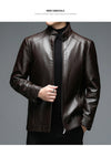 Classic goatskin leather jacket for men, lightweight, stylish, with stand collar and zipper, perfect for casual and business