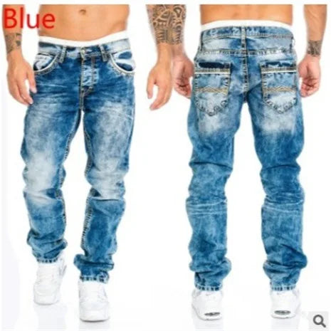 Midnight Rhythms straight-leg jeans displayed on a hanger, highlighting soft denim texture.