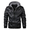 Men's PU leather hooded jacket for autumn and winter, stylish, warm, and perfect for casual outings and outdoor adventures.