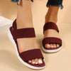 Neutral tone wedge sandals featuring breathable knit upper and anti-slip rubber outsole