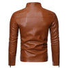 Stylish men's faux leather biker jacket in slim fit with stand collar, perfect for autumn and spring casual outings.