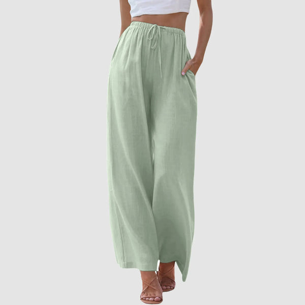 Casual wide-leg trousers in soft cotton-linen with tailored pleats and adjustable fit