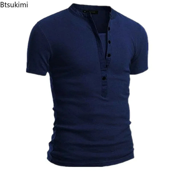 Slim Fit V-Neck Men's Casual Summer T-Shirt in breathable polyester, perfect for warm days and stylish casual wear.