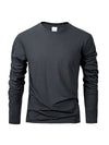 Men's long sleeve casual t-shirt in solid black, breathable polyester, O-neck, perfect for sports and casual wear.