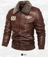 Men's Autumn/Winter Embroidered Leather Biker Jacket with detachable collar, cozy cotton lining, and classic aviator design.