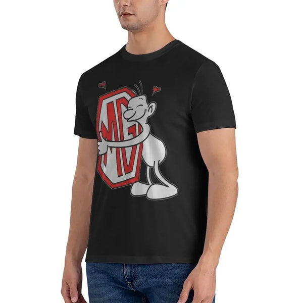 Men's quirky cotton fashion tee with unique graphic design, short sleeves, and round neck for stylish casual wear.