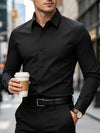 Durable anti-pilling men's dress shirt in breathable polyester fabric for year-round versatility