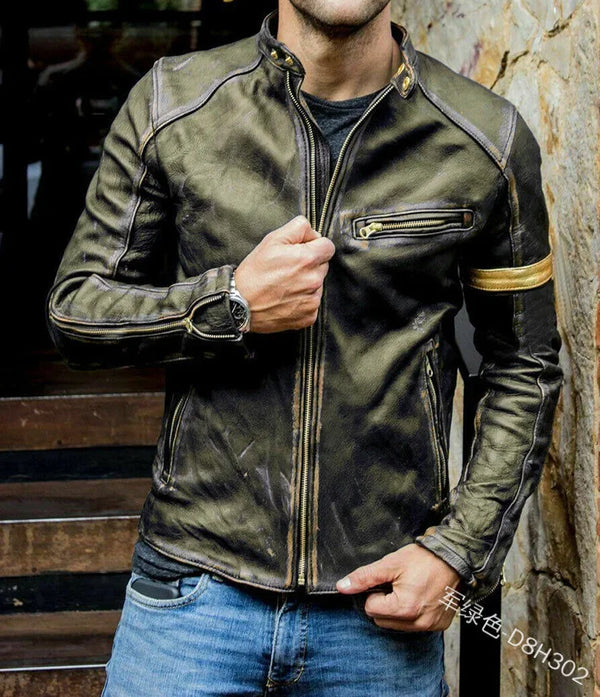 Stylish Men's Faux Leather Biker Jacket in S-5XL, featuring a stand-collar and smooth zipper for versatile autumn wear.