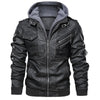 Men's PU leather hooded jacket for autumn and winter, stylish, warm, and perfect for outdoor adventures and casual wear.
