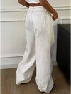 White cotton denim wide leg jeans with stretchy fabric and flattering high rise