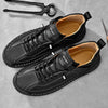 Side view of brown leather slip-on loafers featuring breathable design and durable rubber outsole for all-day comfort