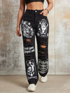 Trendy ripped high-waist straight jeans for women, perfect for casual outings and stylish streetwear. Ankle-length and comfor