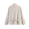 Women's turtleneck jacket with adjustable sash belt and smooth zipper closure