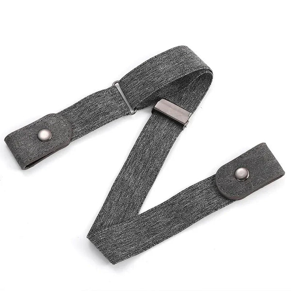 Buckle-free elastic belt in black and blue, adjustable 85-115cm, perfect for comfort and style for men and women.