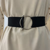 Chic Round Buckle Women's Elastic Waist Belt in neutral color, perfect for dresses, sweaters, and coats. Stylish and versatil