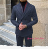 Elegant men’s 2-piece double-breasted suit set in premium polyester for autumn and winter business attire and formal events.