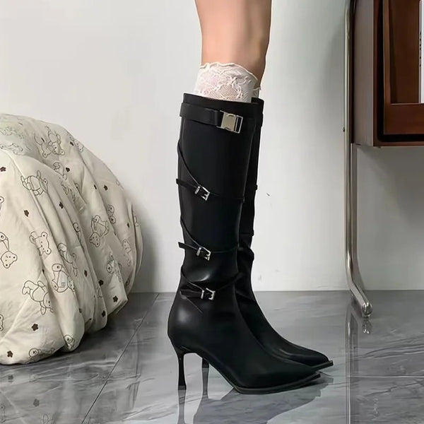 Elegant PU upper mid-calf boots with a sleek pointed toe design.