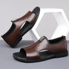 Premium leather flat sandals for men showing top view and strap detail