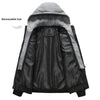 Men's PU leather hooded jacket for autumn and winter, stylish, warm, and durable, perfect for casual outings and travel.