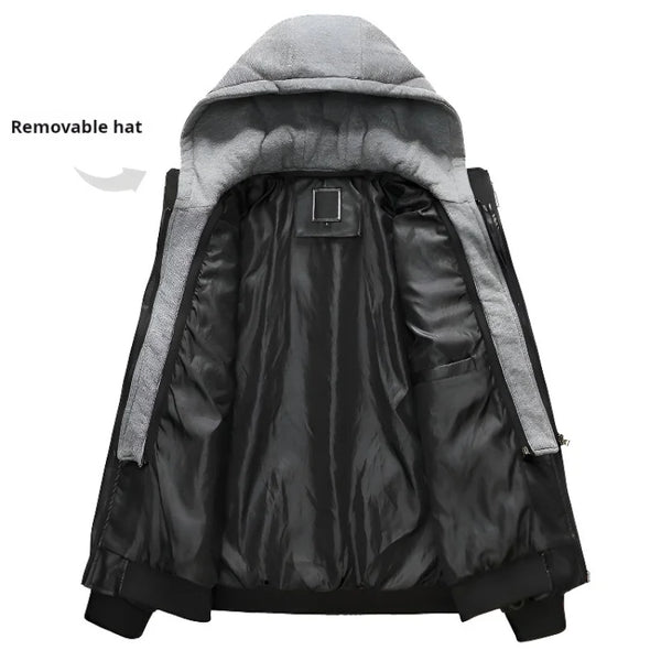 Men's PU leather hooded jacket for autumn and winter, stylish, warm, and durable, perfect for casual outings and travel.