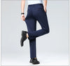 Navy blue breathable dress pants maintaining crisp appearance during long workday