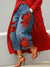 Floral Bloom high-waist wide leg cropped denim jeans with button fly closure on white background