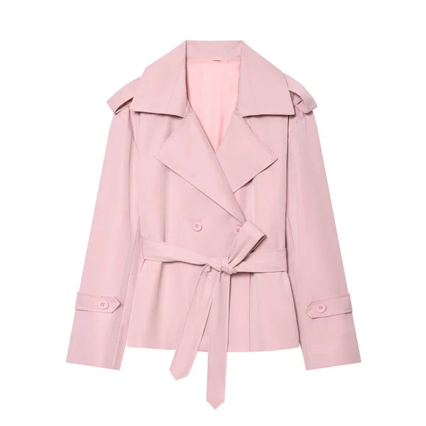 Beige belted trench coat in regular length for layering