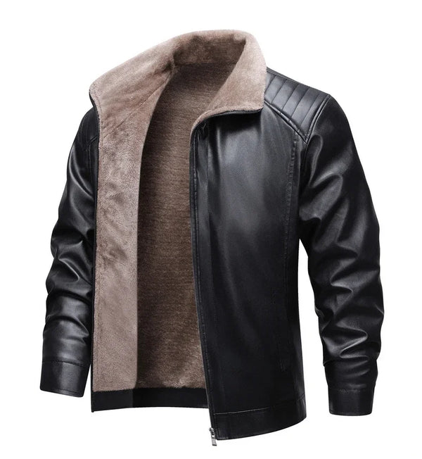 Stylish men's biker jacket in black, perfect for winter outings.