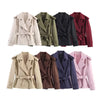 Women's short trench coat featuring adjustable waist belt and turn-down collar