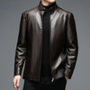 Classic goatskin leather jacket for men, lightweight, stylish, with stand collar and zipper, perfect for casual and business