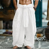 Cotton linen blend pants in wine red with comfortable elastic waist and lace-up detail